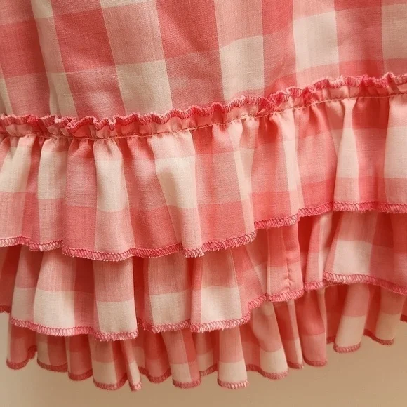 Gingham Check Pink Ruffle Vtg Dress - Picture 4 of 9